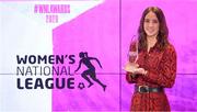 20 December 2020; Karen Duggan of Peamount United poses with her Player of the Season award during the 2020 Women's National League Awards at the eir Sport Studios in Dublin. Photo by Stephen McCarthy/Sportsfile