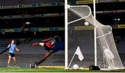 19 December 2020; Dean Rock of Dublin scores his side's first goal despite the efforts of David Clarke of Mayo during the GAA Football All-Ireland Senior Championship Final match between Dublin and Mayo at Croke Park in Dublin. Photo by Sam Barnes/Sportsfile