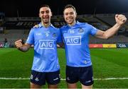 19 December 2020; James McCarthy, left, and Dean Rock of Dublin celebrate in front of an empty Hill 16 following the GAA Football All-Ireland Senior Championship Final match between Dublin and Mayo at Croke Park in Dublin. Photo by Piaras Ó Mídheach/Sportsfile