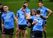 19 December 2020; Paddy Andrews and Philip McMahon celebrate as Brian Fenton of Dublin looks at the presentation after the GAA Football All-Ireland Senior Championship Final match between Dublin and Mayo at Croke Park in Dublin. Photo by Ray McManus/Sportsfile