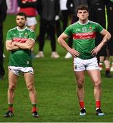 19 December 2020; Chris Barrett and Jordan Flynn of Mayo watch the presentation after the GAA Football All-Ireland Senior Championship Final match between Dublin and Mayo at Croke Park in Dublin. Photo by Ray McManus/Sportsfile