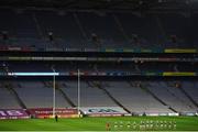 19 December 2020; The Mayo team stand for Amhrán na bhFiann in an empty stadium during the GAA Football All-Ireland Senior Championship Final match between Dublin and Mayo at Croke Park in Dublin. Normally a full stadium crowd of 82,300 approx would be in attendance for the All-Ireland Finals but it is being played behind closed doors due to restrictions imposed by the Irish Government to contain the spread of the Coronavirus. Photo by Brendan Moran/Sportsfile