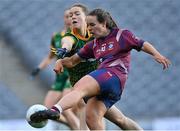 20 December 2020; Lucy McCartan of Westmeath shoots to score her side's first goal under pressure from Sarah Wall of Meath during the TG4 All-Ireland Intermediate Ladies Football Championship Final match between Meath and Westmeath at Croke Park in Dublin. Photo by Piaras Ó Mídheach/Sportsfile