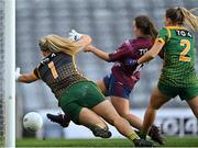 20 December 2020; Lucy McCartan of Westmeath scores her side's second goal past Meath goalkeeper Monica McGuirk during the TG4 All-Ireland Intermediate Ladies Football Championship Final match between Meath and Westmeath at Croke Park in Dublin. Photo by Piaras Ó Mídheach/Sportsfile