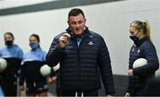 20 December 2020; Dublin manager Mick Bohan speaks to his players ahead of the TG4 All-Ireland Senior Ladies Football Championship Final match between Cork and Dublin at Croke Park in Dublin. Photo by Piaras Ó Mídheach/Sportsfile