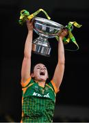 20 December 2020; Meath captain Máire O'Shaughnessy lifting the cup following the TG4 All-Ireland Intermediate Ladies Football Championship Final match between Meath and Westmeath at Croke Park in Dublin. Photo by Eóin Noonan/Sportsfile