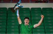 20 December 2020; Limerick captain Adam English lifts the cup following the Electric Ireland Munster GAA Hurling Minor Championship Final match between Limerick and Tipperary at LIT Gaelic Grounds in Limerick. Photo by David Fitzgerald/Sportsfile