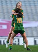 20 December 2020; Aoibhín Cleary and Emma Duggan of Meath, 10, celebrate at the final whistle of the TG4 All-Ireland Intermediate Ladies Football Championship Final match between Meath and Westmeath at Croke Park in Dublin. Photo by Brendan Moran/Sportsfile