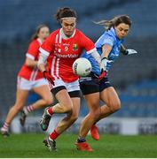 20 December 2020; Hannah Looney of Cork in action against Noelle Healy of Dublin during the TG4 All-Ireland Senior Ladies Football Championship Final match between Cork and Dublin at Croke Park in Dublin. Photo by Brendan Moran/Sportsfile