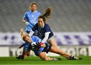 20 December 2020; Carla Rowe of Dublin is fouled by Martina O'Brien of Cork resulting in a penalty during the TG4 All-Ireland Senior Ladies Football Championship Final match between Cork and Dublin at Croke Park in Dublin. Photo by Eóin Noonan/Sportsfile