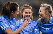 20 December 2020; Dublin players, from left, Niamh McEvoy, Kate Sullivan and Nicole Owens celebrate after the TG4 All-Ireland Senior Ladies Football Championship Final match between Cork and Dublin at Croke Park in Dublin. Photo by Brendan Moran/Sportsfile