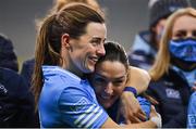 20 December 2020; Dublin players Lyndsey Davey and Sinéad Goldrick celebrate after the TG4 All-Ireland Senior Ladies Football Championship Final match between Cork and Dublin at Croke Park in Dublin. Photo by Brendan Moran/Sportsfile