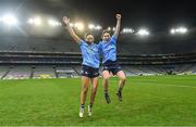 20 December 2020; Dublin players Sinéad Goldrick, left, and Sinéad Aherne celebrate after the TG4 All-Ireland Senior Ladies Football Championship Final match between Cork and Dublin at Croke Park in Dublin. Photo by Piaras Ó Mídheach/Sportsfile