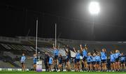 20 December 2020; Dublin players celebrate with the cup infront of an empty hill 16 following the TG4 All-Ireland Senior Ladies Football Championship Final match between Cork and Dublin at Croke Park in Dublin. Photo by Eóin Noonan/Sportsfile