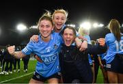 20 December 2020; Aoife Kane of Dublin, left, with her sister Laura Kane, right, and Carla Rowe of Dublin following the TG4 All-Ireland Senior Ladies Football Championship Final match between Cork and Dublin at Croke Park in Dublin. Photo by Eóin Noonan/Sportsfile