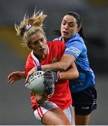 20 December 2020; Máire O'Callaghan of Cork is tackled by Sinéad Goldrick of Dublin during the TG4 All-Ireland Senior Ladies Football Championship Final match between Cork and Dublin at Croke Park in Dublin. Photo by Piaras Ó Mídheach/Sportsfile