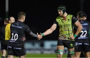 20 December 2020; Callum Sheedy of Bristol Bears and Ultan Dillane of Connacht following the Heineken Champions Cup Pool B Round 2 match between Connacht and Bristol Bears at the Sportsground in Galway. Photo by Ramsey Cardy/Sportsfile