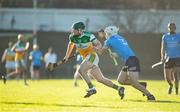 12 December 2020; Cathal O'Meara of Offaly in action against Andrew Dunphy of Dublin during the Bord Gais Energy Leinster Under 20 Hurling Championship Quarter-Final match between Offaly and Dublin at St Brendan's Park in Birr, Offaly. Photo by Sam Barnes/Sportsfile
