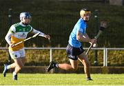 12 December 2020; Tommy Kinnane of Dublin in action against Cathal Flynn of Offaly during the Bord Gais Energy Leinster Under 20 Hurling Championship Quarter-Final match between Offaly and Dublin at St Brendan's Park in Birr, Offaly. Photo by Sam Barnes/Sportsfile
