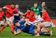 18 December 2020; Dan Sheehan of Leinster is tackled by Munster players, from left, Jack Daly, Chris Cloete and Alan Flannery during the A Interprovincial Friendly match between Munster A and Leinster A at Thomond Park in Limerick. Photo by Brendan Moran/Sportsfile
