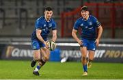 18 December 2020; Andrew Smith, left, and Max O'Reilly of Leinster during the A Interprovincial Friendly match between Munster A and Leinster A at Thomond Park in Limerick. Photo by Brendan Moran/Sportsfile