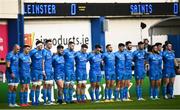 19 December 2020; The Leinster team stand for a moment of silence for Jean-Pierre Lux prior to the Heineken Champions Cup Pool A Round 2 match between Leinster and Northampton Saints at the RDS Arena in Dublin. Photo by David Fitzgerald/Sportsfile