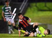 21 December 2020; Killian Cahill of Shamrock Rovers claims the ball ahead of Aaron Doran of Bohemians during the SSE Airtricity U17 National League Final match between Shamrock Rovers and Bohemians at the UCD Bowl in Dublin. Photo by Sam Barnes/Sportsfile