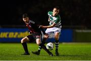 21 December 2020; James Mullins of Bohemians in action against Ben Curtis of Shamrock Rovers during the SSE Airtricity U17 National League Final match between Shamrock Rovers and Bohemians at the UCD Bowl in Dublin. Photo by Sam Barnes/Sportsfile