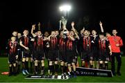 21 December 2020; Bohemians players celebrate with the cup following the SSE Airtricity U17 National League Final match between Shamrock Rovers and Bohemians at the UCD Bowl in Dublin. Photo by Sam Barnes/Sportsfile