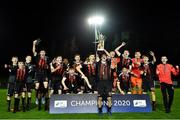 21 December 2020; Gavin O'Brien of Bohemians lifting the cup following the SSE Airtricity U17 National League Final match between Shamrock Rovers and Bohemians at the UCD Bowl in Dublin. Photo by Sam Barnes/Sportsfile