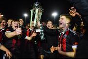 21 December 2020; Bohemians players and manager Derek Pender celebrate with the cup following the SSE Airtricity U17 National League Final match between Shamrock Rovers and Bohemians at the UCD Bowl in Dublin. Photo by Sam Barnes/Sportsfile