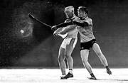 12 December 2020; (EDITOR'S NOTE; Image has been converted to Black and White) Killian Sampson of Offaly in action against Luke McDwyer of Dublin during the Bord Gais Energy Leinster Under 20 Hurling Championship Quarter-Final match between Offaly and Dublin at St Brendan's Park in Birr, Offaly. Photo by Sam Barnes/Sportsfile