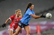 20 December 2020; Leah Caffrey of Dublin in action against Sadhbh O'Leary of Cork during the TG4 All-Ireland Senior Ladies Football Championship Final match between Cork and Dublin at Croke Park in Dublin. Photo by Piaras Ó Mídheach/Sportsfile