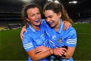 20 December 2020; Dublin players Leah Caffrey, left, and Noëlle Healy celebrate after the TG4 All-Ireland Senior Ladies Football Championship Final match between Cork and Dublin at Croke Park in Dublin. Photo by Piaras Ó Mídheach/Sportsfile