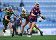 20 December 2020; Fiona Claffey of Westmeath in action against Megan Thynne, left, and Katie Newe of Meath during the TG4 All-Ireland Intermediate Ladies Football Championship Final match between Meath and Westmeath at Croke Park in Dublin. Photo by Piaras Ó Mídheach/Sportsfile