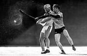 12 December 2020; (EDITOR'S NOTE; Image has been converted to Black and White) Killian Sampson of Offaly in action against Luke McDwyer of Dublin during the Bord Gais Energy Leinster Under 20 Hurling Championship Quarter-Final match between Offaly and Dublin at St Brendan's Park in Birr, Offaly. Photo by Sam Barnes/Sportsfile