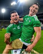 13 December 2020; Gearóid Hegarty, left, and Seán Finn of Limerick celebrate following the GAA Hurling All-Ireland Senior Championship Final match between Limerick and Waterford at Croke Park in Dublin. Photo by Ramsey Cardy/Sportsfile