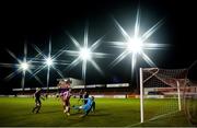 29 September 2020; (EDITOR'S NOTE: This image was created using a starburst filter) Ronan Coughlan of Sligo Rovers shoots at goal despite the attention of Derry City goalkeeper Peter Cherrie during the SSE Airtricity League Premier Division match between Sligo Rovers and Derry City at The Showgrounds in Sligo. Due to ongoing restrictions imposed by the Irish Government to contain the spread of the Coronavirus (Covid-19) pandemic, elite sport is still permitted to take place behind closed doors. Photo by Stephen McCarthy/Sportsfile