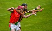 18 July 2020; Nick Doyle of Rapparees-Starlights in action against Glen Malone of Shelmaliers during the Wexford County Senior Hurling Championship Group D Round 1 match between Rapparees-Starlights and Shelmaliers at Chadwicks Wexford Park in Wexford. Competitive GAA matches have been approved to return following the guidelines of Phase 3 of the Irish Government’s Roadmap for Reopening of Society and Business and protocols set down by the GAA governing authorities. With games having been suspended since March, competitive games can take place with updated protocols including a limit of 200 individuals at any one outdoor event, including players, officials and a limited number of spectators, with social distancing, hand sanitisation and face masks being worn by those in attendance among other measures in an effort to contain the spread of the Coronavirus (COVID-19) pandemic. Photo by Sam Barnes/Sportsfile