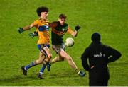 22 December 2020; Cian McMahon of Kerry in action against Cillain McGroary of Clare during the Electric Ireland Munster GAA Football Minor Championship Final match between Kerry and Clare at LIT Gaelic Grounds in Limerick. Photo by Eóin Noonan/Sportsfile