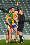 22 December 2020; Maurice O'Connell of Kerry is issued his second yellow card by referee Johnathan Hayes during the Electric Ireland Munster GAA Football Minor Championship Final match between Kerry and Clare at LIT Gaelic Grounds in Limerick. Photo by Eóin Noonan/Sportsfile