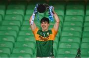 22 December 2020; Kerry captain Oisin Maunsell lifts the cup following the Electric Ireland Munster GAA Football Minor Championship Final match between Kerry and Clare at LIT Gaelic Grounds in Limerick. Photo by Eóin Noonan/Sportsfile