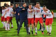 22 December 2020; St Patrick's Athletic manager Jamie Moore celebrates with his players, from left, Sean Madden, Darragh Burns and Kevin O’Reilly following their victory in the SSE Airtricity U19 National League Final match between Bohemians and St Patrick’s Athletic at the UCD Bowl in Dublin. Photo by Seb Daly/Sportsfile