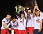 22 December 2020; St Patrick’s Athletic captain Daniel Dobbin lifts the trophy alongside his team-mates following their victory in the SSE Airtricity U19 National League Final match between Bohemians and St Patrick’s Athletic at the UCD Bowl in Dublin. Photo by Seb Daly/Sportsfile