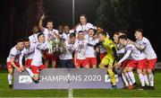 22 December 2020; St Patrick’s Athletic captain Daniel Dobbin lifts the trophy alongside his team-mates following their victory in the SSE Airtricity U19 National League Final match between Bohemians and St Patrick’s Athletic at the UCD Bowl in Dublin. Photo by Seb Daly/Sportsfile