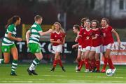 23 December 2020; Cork City players celebrate after Laura Shine of Cork City scores her side's second goal during the Women’s Under-17 National League Final match between Shamrock Rovers and Cork City at Athlone Town Stadium in Athlone, Westmeath. Photo by Sam Barnes/Sportsfile