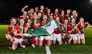 23 December 2020; Cork City players celebrate with the cup following the Women’s Under-17 National League Final match between Shamrock Rovers and Cork City at Athlone Town Stadium in Athlone, Westmeath. Photo by Sam Barnes/Sportsfile