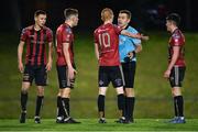 22 December 2020; Bohemians players remonstrate with referee Kevin O'Sullivan following his decision to award a late penalty against their side during the SSE Airtricity U19 National League Final match between Bohemians and St Patrick’s Athletic at the UCD Bowl in Dublin. Photo by Seb Daly/Sportsfile