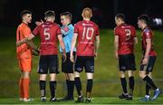 22 December 2020; Bohemians players remonstrate with referee Kevin O'Sullivan following his decision to award a late penalty against their side during the SSE Airtricity U19 National League Final match between Bohemians and St Patrick’s Athletic at the UCD Bowl in Dublin. Photo by Seb Daly/Sportsfile