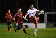 22 December 2020; Andy Spain of St Patrick's Athletic in action against Colin Kelly of Bohemians during the SSE Airtricity U19 National League Final match between Bohemians and St Patrick’s Athletic at the UCD Bowl in Dublin. Photo by Seb Daly/Sportsfile